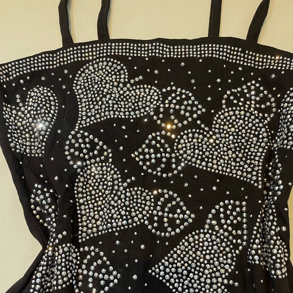 Y2K Rhinestone Hearts Black Tank Top - Picture 3 of 3